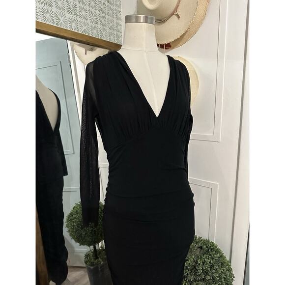 FUZZI Jean Paul Gaultier Mesh V-neck Long Sleeve Ruched Midi Dress - Picture 2 of 7